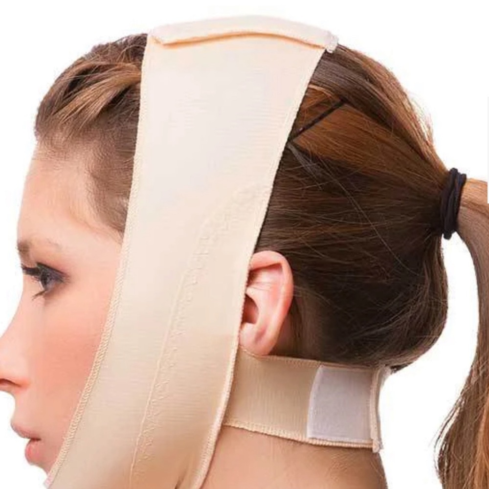 Face compression post surgery chin support